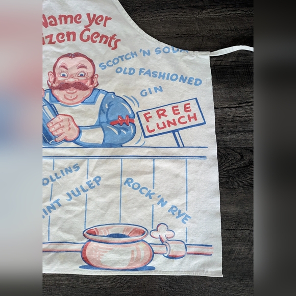 Vintage 1950s Antique Cloth Bartender’s Apron Name Yer Pizen Gents Booze Fun - Picture 4 of 8